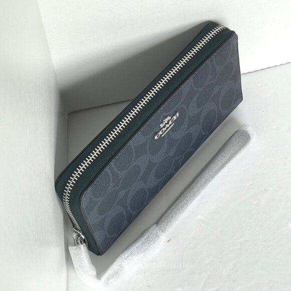 Coach Long Zip Phone Wallet Blue Wristlet C4452 Canvas Leather ORGPKG Silver - Picture 5 of 13